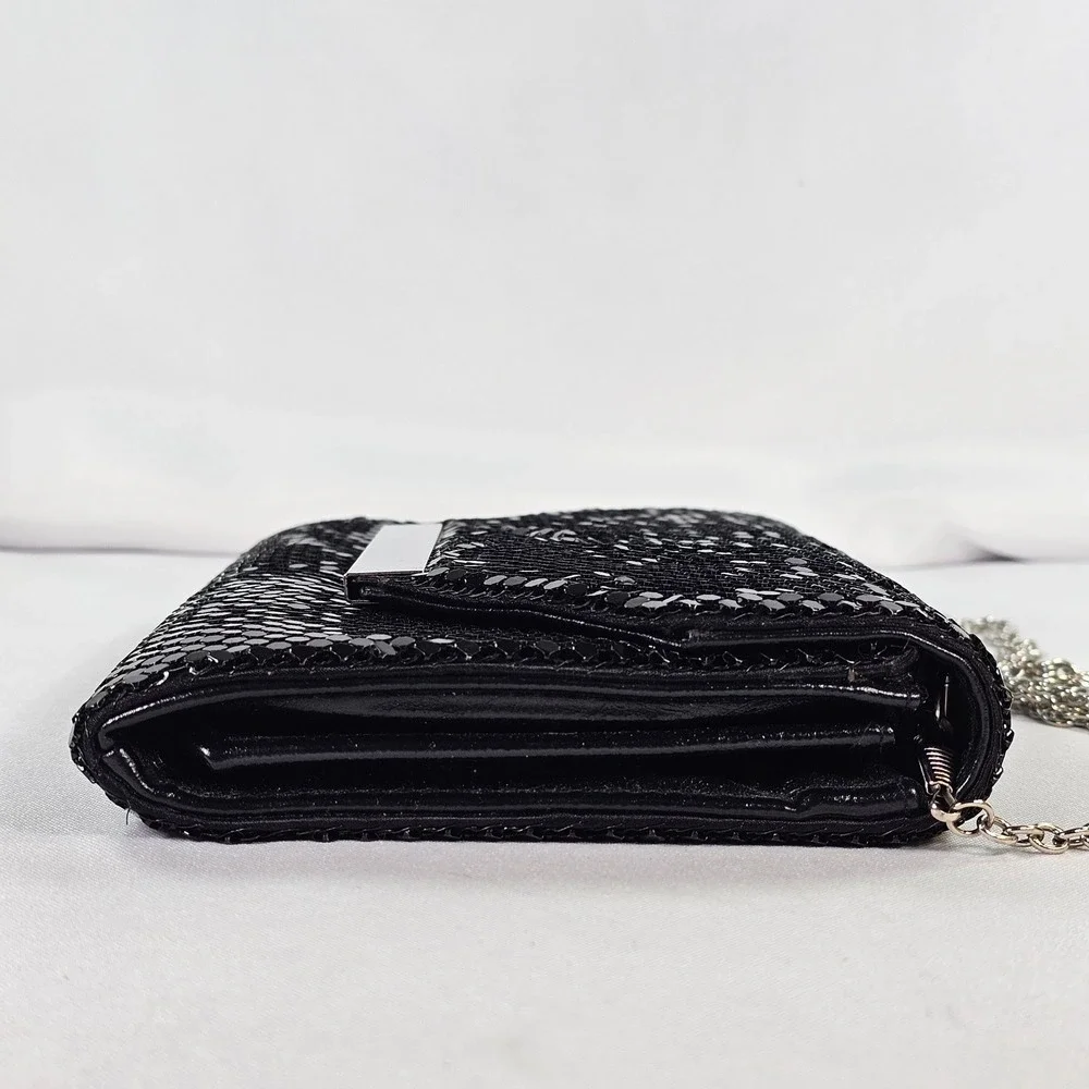 ALDO‎ Black Mesh Metal Tile Evening Clutch Bag with Chain Strap Silver Accent